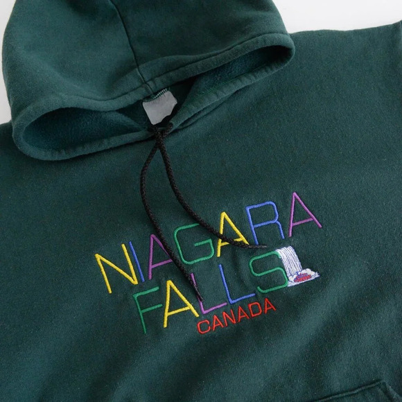 Vintage 90S Niagara Falls Canada Embroidered Green Boxy Fit Pullover Sweatshirt - Picture 8 of 9